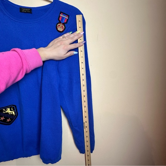 Charter Club Luxury Cashmere Crewneck Sweater with Patches Bright Blue Size XL - Picture 10 of 11